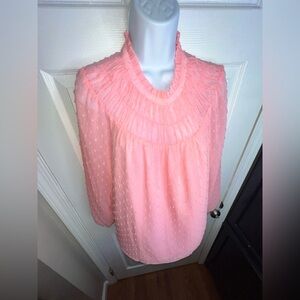 J. Crew Women's Medium Pink Swiss Dot Long Sleeve Smocked Blouse Top M Feminine